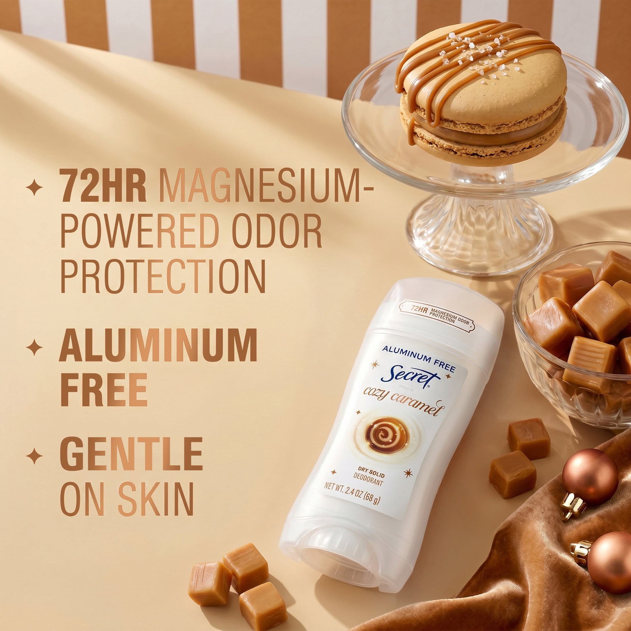 Secret Aluminum Free Holiday Deodorant for Women, Cozy Caramel, 2.4 oz