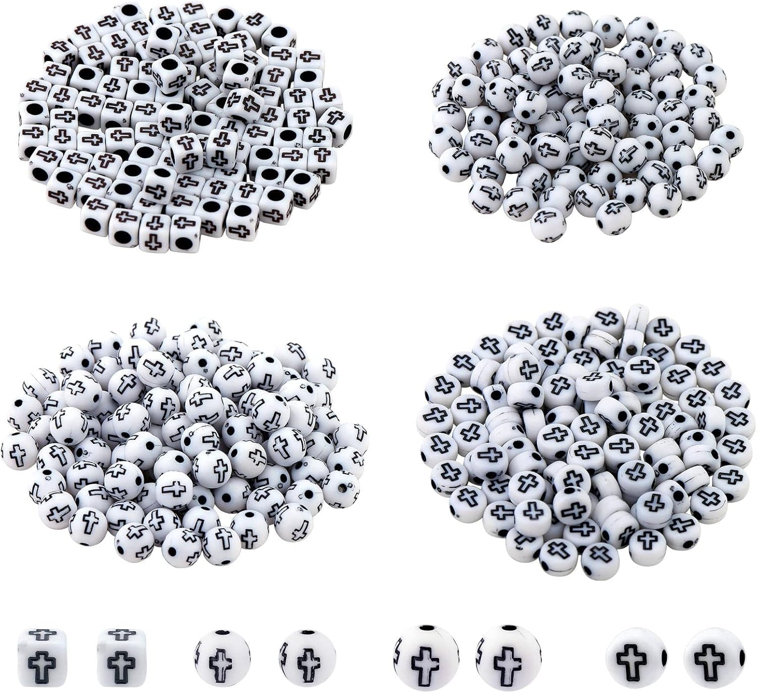 SUNNYCLUE 300 Kreuz-Perlen Aus Acryl – Schwarz-weiße Mini-Kreuzchen Für Schmuck & Deko