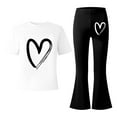 thumbnail image 5 of Bobifish Big Girls Outfit Sets Heart Print White Short Sleeve T-Shirt With Matching Flared Pants Elastic Waist Soft Casual Playdate Cute Kids Clothes Set, 5 of 5