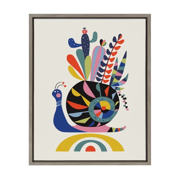 Kate and Laurel Sylvie Snail Framed Canvas Wall Art by Rachel Lee. My Dream Wall, 18x24 Gray, Abstract Wall Decor