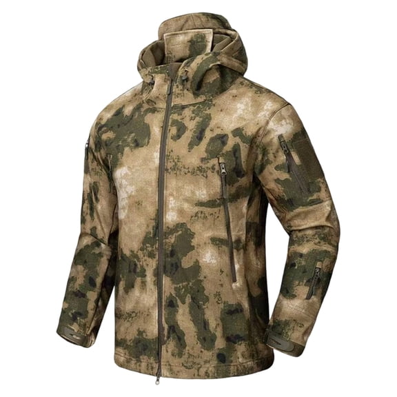 Hsovts Men’s Outdoor Tactical Camo Soft Shell Jackets Hooded Fleece Lined Waterproof Windbreaker Coat For Work Fall Winter Mens Coat Green 4xL