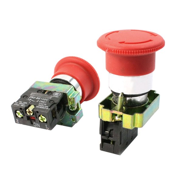 Unique Bargains 2Pcs N/C SPST Red Mushroomhead Latching Action Emergency Stop Switch 10A 600V