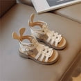 thumbnail image 2 of Odeerbi Kids Girls Roman Sandals Summer Beach Princess Sandals Toddler Baby Cute Weave Hollow Out Non-slip Shoes Soft Sole Beach Roman Sandals Beige 9-10 Years, 2 of 9