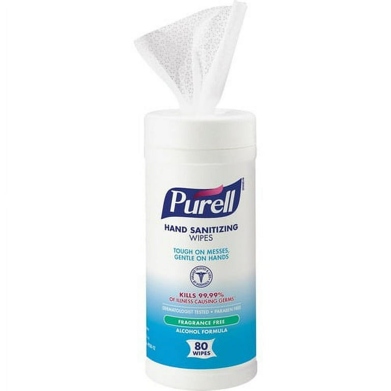 PURELL Alcohol Hand Sanitizing Wipes - White - Pre-moistened, Durable, Lint-free, Textured, Fragrance-free, Dye-free, Non-sticky, Residue-free - For Hand - 80 Per Canister - 12 / Carton