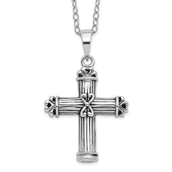Diamond2Deal 925 Sterling Silver Rhodium-plated Antiqued Cross Ash Holder Necklace for Women 18"