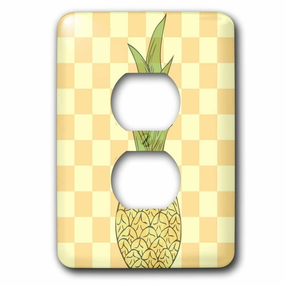 3dRose, Tropical Pineapple - Fruits - Yellow Checkered Art, 2 plug outlet cover