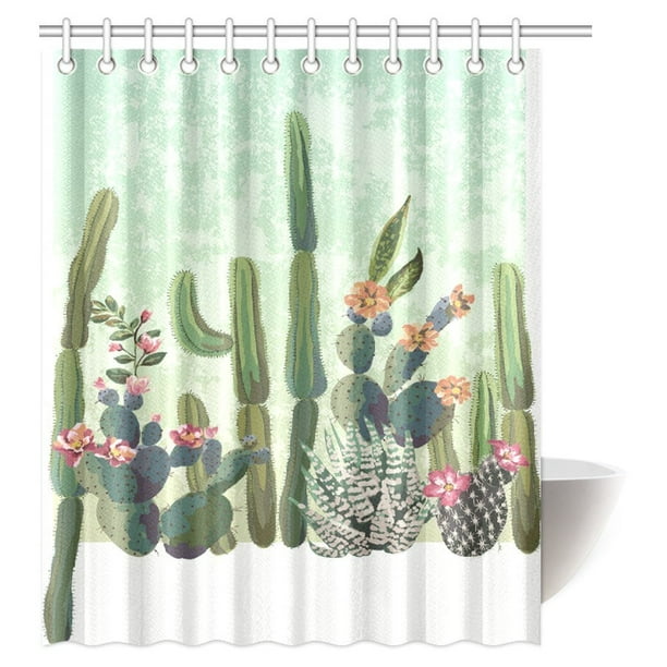 Mypop Cactus Decor Shower Curtain Cute Succulents Cactus Spikes Flowers Cartoon Vintage Like Colored Artwork Fabric Bathroom Shower Curtain With Hooks 60 X 72 Inches Walmart Com Walmart Com