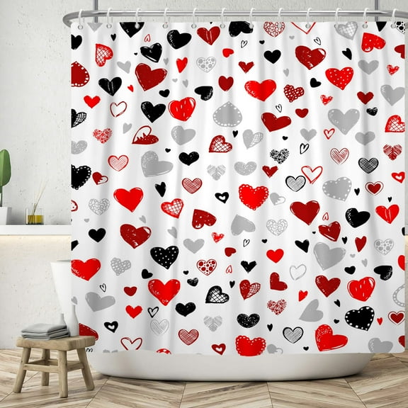 SUNOLIFE Happy Valentine's Day Shower Curtain Valentines Heart Bathroom Curtain with Hooks,72x72 in