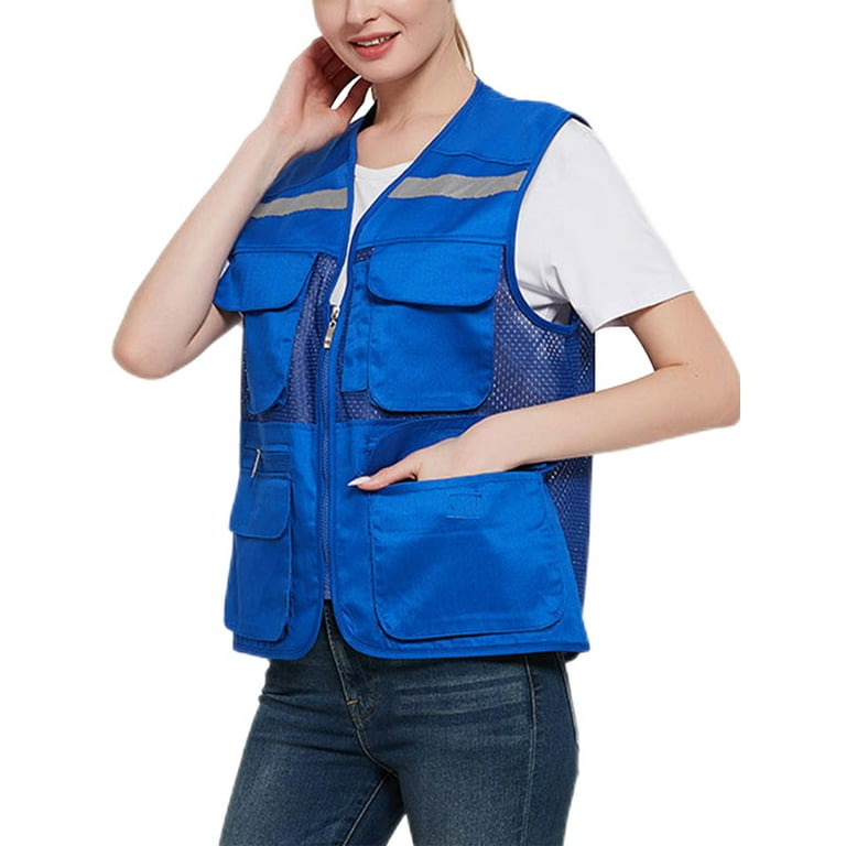 Frontwalk Women Solid Color Jacket Safety Vests Waistcoat Reflective High  Visibility Vest Ladies Multifunction Pockets Industrial Vest 