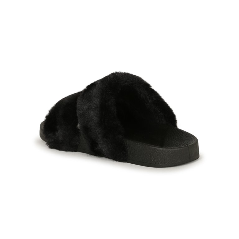 Bamboo Fluffy Double Band Faux Fur Slide Sandal 20314 Walmart