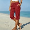 thumbnail image 2 of Cotton Capri Pants for Women Ihhxva Drawstring with Pockets Elastic Waist Button Detail Summer Casual Side Slit Trousers S-2XL, 2 of 8