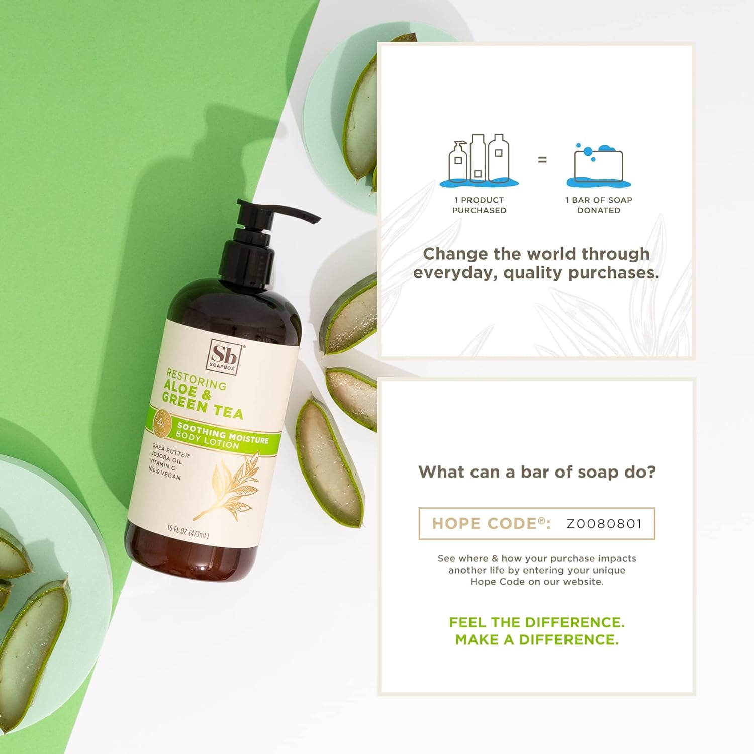 Soapbox Moisturizing Body Lotion, Aloe & Green Tea with Jojoba Oil and Shea Butter, 3 Pack 16oz Each