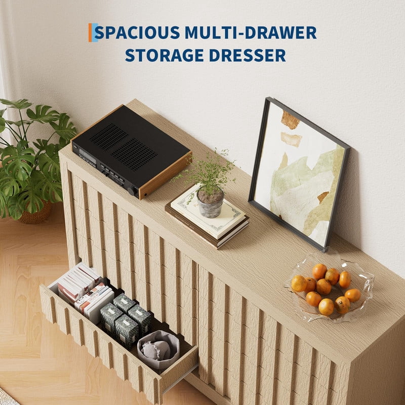 TROPOW Modern Fluted Dresser for Bedroom, Wooden Chest of Drawers, Handleless Storage Organizer with Deep Drawers for Clothes, Living Room or Hallway Furniture