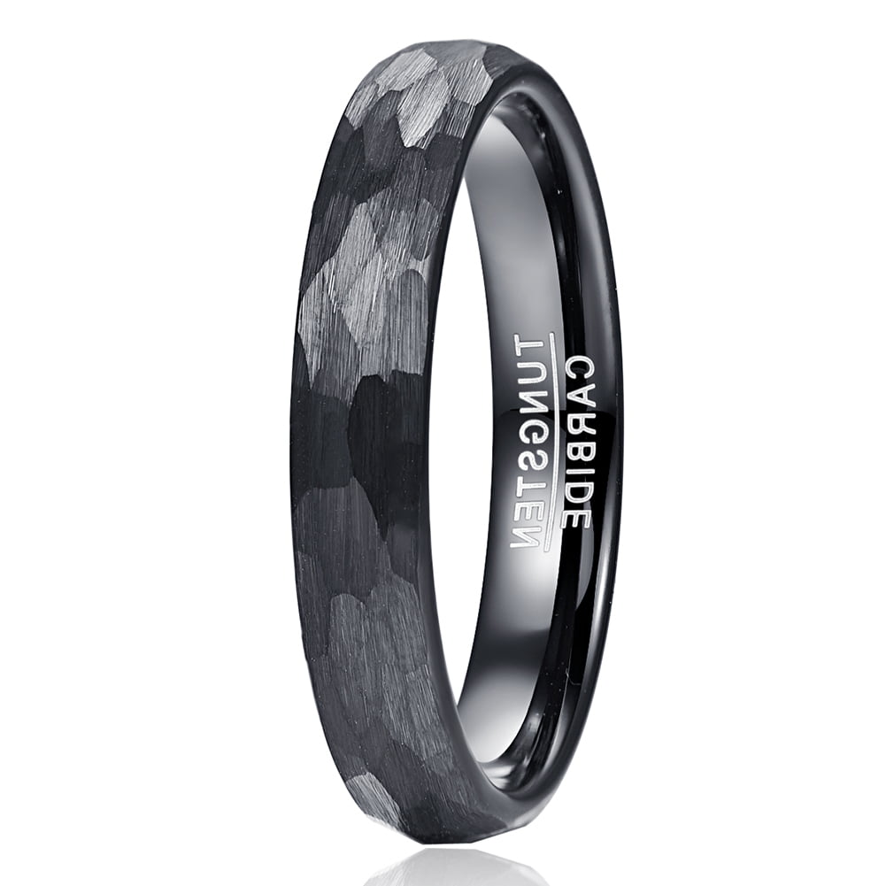 Stainless Steel Men's Silver Brushed & Polished Black Domed Band Ring Size 7-12