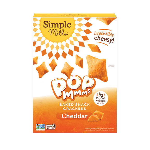 Simple Mills Cheddar Pop Mmms, Gluten Free Baked Snack Crackers, 4 oz Box
