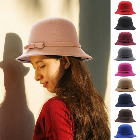 Women's 1920s Style Cloche Hat Faux Wool Crushable Vintage Round Bowler Design
