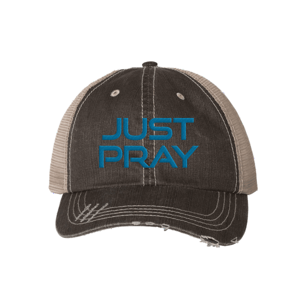 Women's Embroidered Just Pray Distressed Baseball Cap, Brown