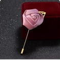 thumbnail image 3 of Gentleman's Suit Flower Brooch Handmade Lapel Pin Boutonniere Stick Corsage Accessory Multicolor Rose Satin Tuxedo Groom Wedding Banquet Party, 3 of 8