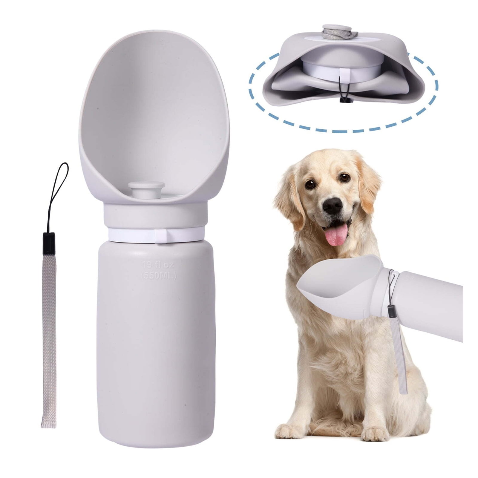 550ML pet carrying water cup, foldable silicone drinking bowl, portable outdoor water dispenser for dogs, leak proof and spill proof water bottle, essential for walking dogs