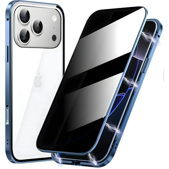 REQO Metal Titanium Frame Privacy Case for iPhone 17 Pro, Privacy Screen Protector, Magnetic Adsorption with Safety Buckle Lock, Double Side Tempered Glass, Full Body Protection Anti Peep Cover