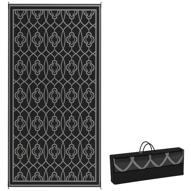 Outsunny Tapis Extérieur Réversible pour VR, 9 Pieds x 18 Pieds, Lanterne, Noir et Gris