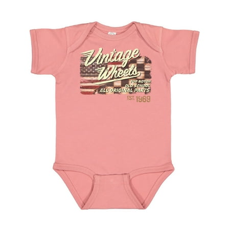 

Inktastic Vintage Wheels over top American Racing Flag Gift Baby Boy or Baby Girl Bodysuit