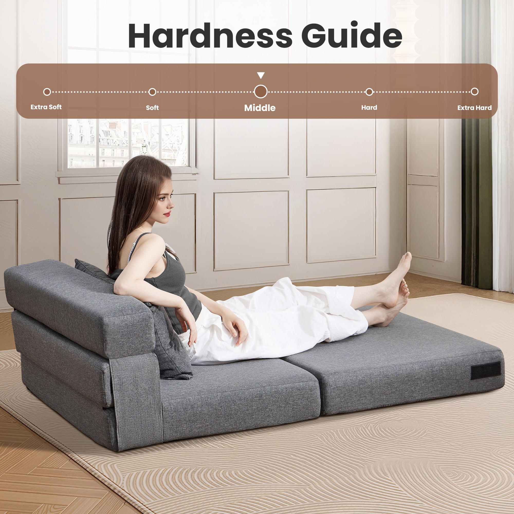 SERWALL Modular Folding Sofa Chair, 4-in-1 Convertible Sofa Bed, Foldable Sofa Chair for Bedroom, Grey