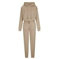 thumbnail image 4 of Trendy Sweatsuits Ladies 2 Piece - Cropped Hoodie and Pant Sets Drawcord Tracksuit Sportswear Joggers Outfits (Small, Khaki), 4 of 6