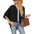 thumbnail image 6 of Women's V Neck Chiffon Blouses Batwing Short Sleeve Boho Embroidered Summer Casual Oversized Tops Shirts, 6 of 8