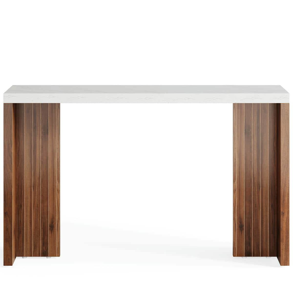 Yardi Yarda Modern Bar Table with Wood Slatted Legs & White Tabletop, Minimalist Bar Table with Durable Engineered Wood for Indoor, Natural