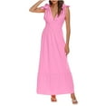 thumbnail image 5 of Honeeladyy Womens Summer V Neck Tie Strap Maxi Dress Solid Color Sleeveless Long Dress Spaghetti Strap Flowy Dresses Pink XL, 5 of 6