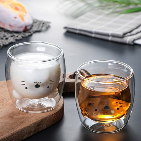 

Kitchen Decor Scald Cartoon Double Glass Milk Coffee Cup With Round Mouth 1PCS Kitchen Gadgets