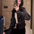 thumbnail image 2 of -Chaqueta corta con capucha para mujer, cortavientos corto con cremallera, ropa de calle coreana, estética Harajuku, color negro, 2 of 5