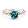 thumbnail image 2 of Gem Stone King 925 Silver and 10K Yellow Gold London Blue Topaz and White Lab Grown Diamond 3-Stone Engagement Ring for Women (1.36 Cttw, Gemstone November Birthstone, Size 5), 2 of 4