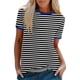 thumbnail image 1 of Blusas para las Mujeres Casual, Rayas Impresas Patchwork Manga Corta Cuello Redondo Top Hecho de 95% Poliéster 5% Spandex para el Verano, Tops Cortos para las Mujeres, 1 of 5