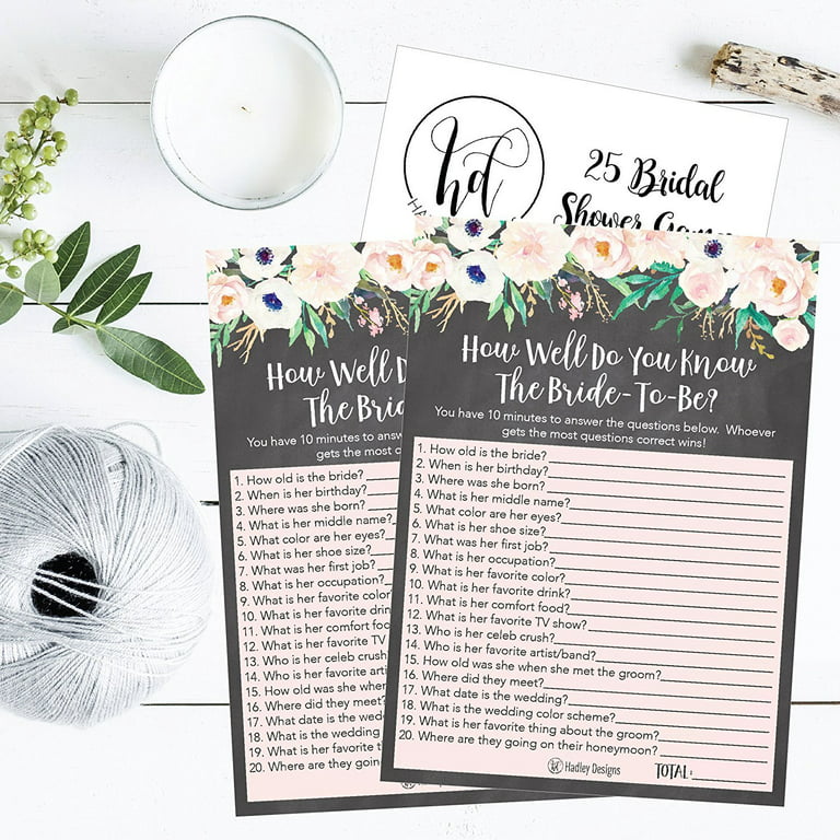 25 Floral How Well Do You Know The Bride Bridal Wedding Shower or  Bachelorette Party Game, Flowers Who Knows The Best, Does The Groom?  Couples Guessing Question Set of Cards Pack, Printed