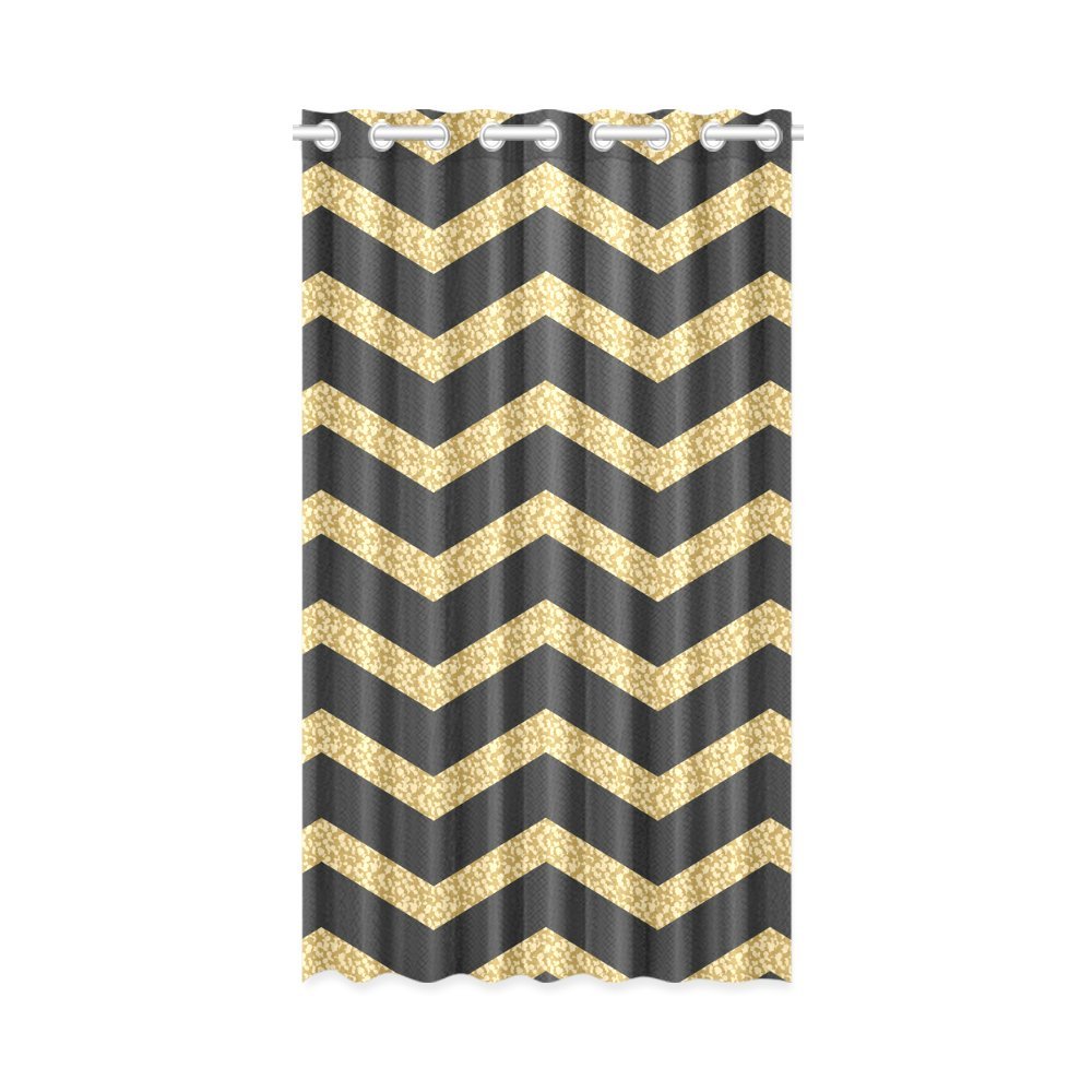 MKHERT Chevron Gold and Black Stripe Window Curtain Living Room,Bedroom Window Drapes 52x84 inch