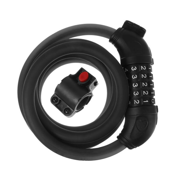 Candado de seguridad para bicicleta con número reiniciable de 5 dígitos y cadena de cable (negro)