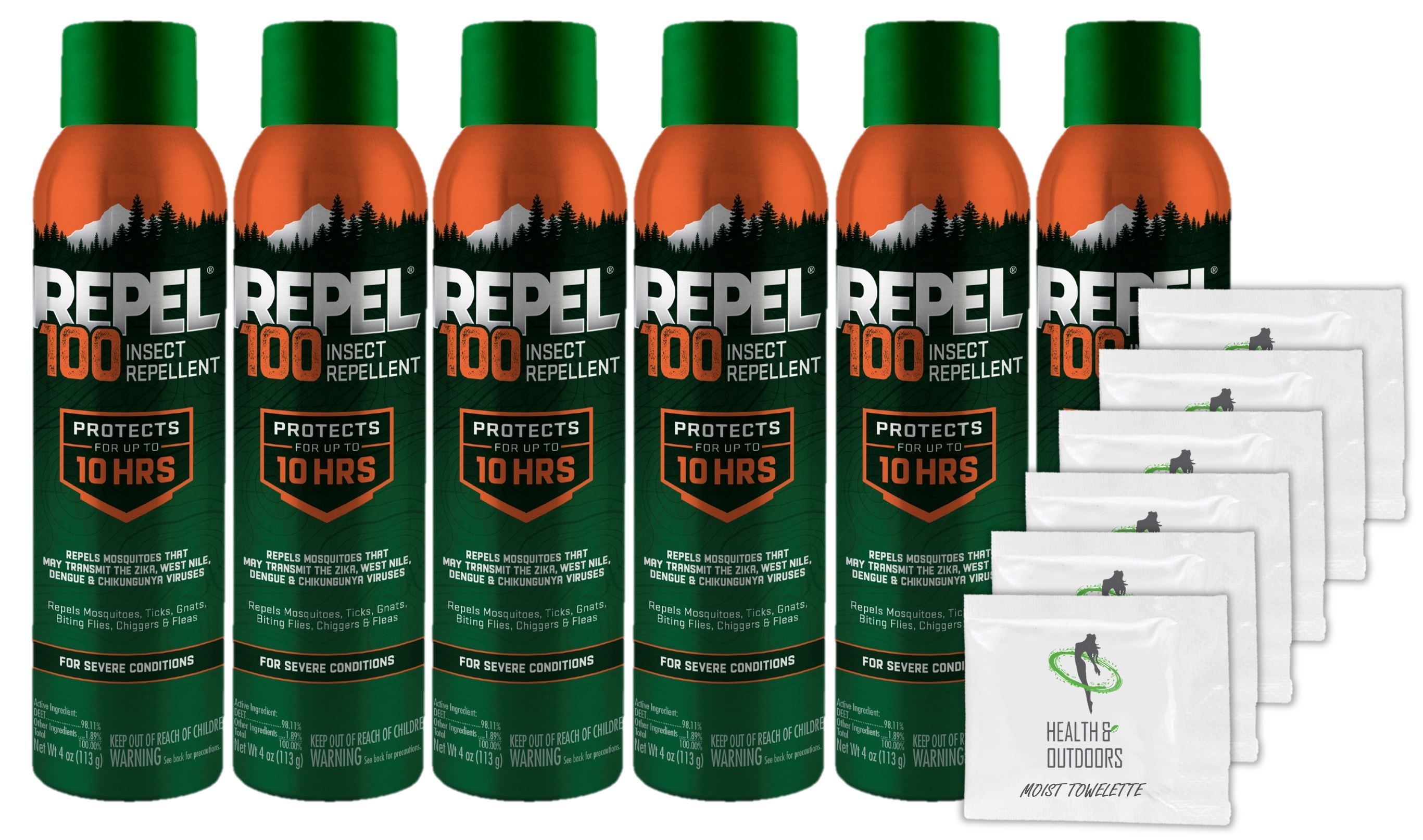 REPEL 100 Aerosol Insect Repellent 4 oz (6 Count) W/ 6 HAO Moist