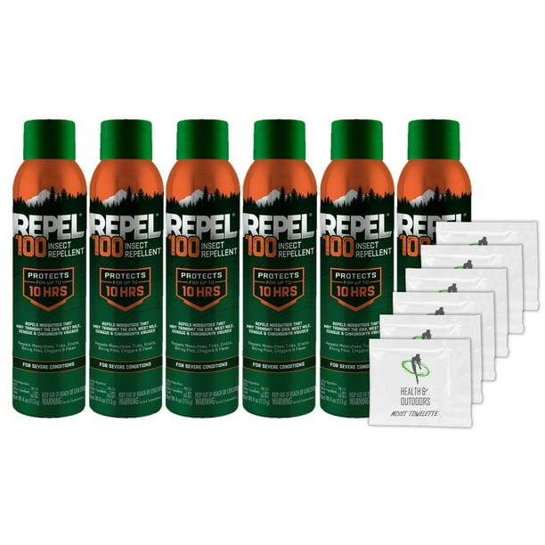 REPEL 100 Aerosol Insect Repellent 4 oz (6 Count) W/ 6 HAO Moist Towelettes