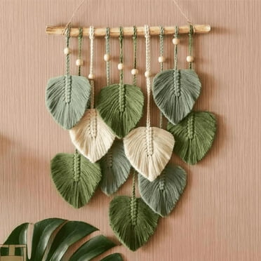 Leaf Macrame Wall Hanging Boho Room Home Decor Woven Aesthetic Tapestry Wedding Decoration Green
