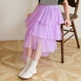 thumbnail image 3 of Girls Tulle Skirts Mesh Layered Ruffle Long Tiered Skirt Princess Party Tutu Fluffy Skirts Purple, 9-10Y, 3 of 5