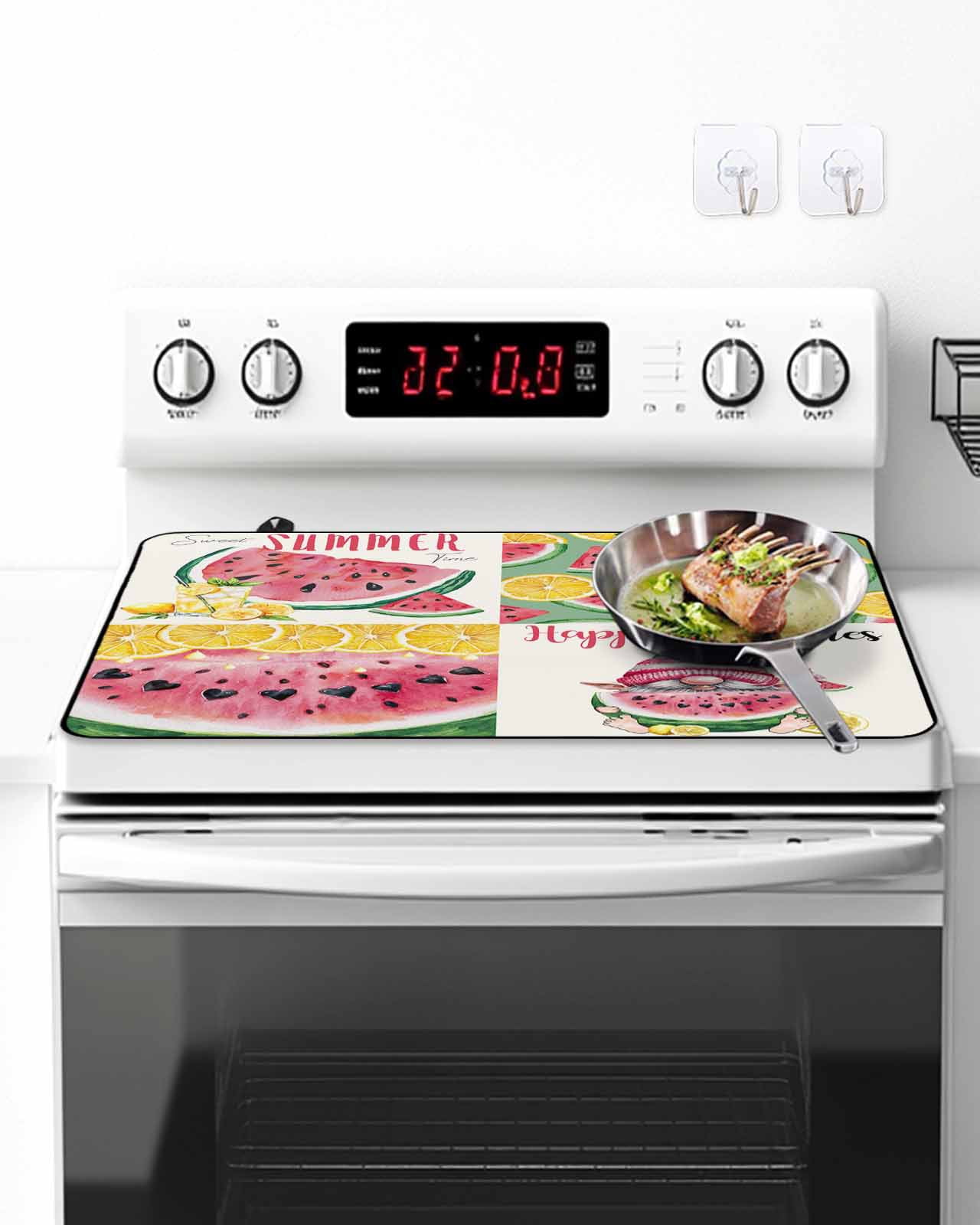 Stove Top Covers for Electric Stove 28.5x20.5 Inches, Red Watermelon Heat Insulation Fireproof Glass Cooktop Protector, Summer Yellow Lemon Gnome Pastoral Countertop Stovetop Cover for Kitchen