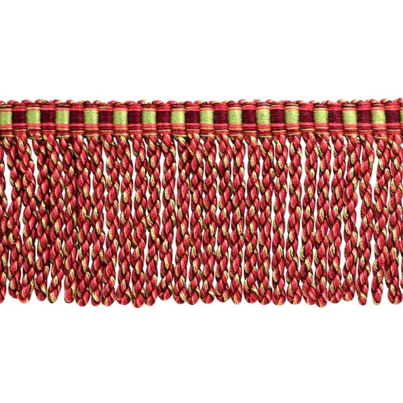 3" (7.5cm) Marrakesh Collection Bullion Fringe Trim with Fancy Woven Header # BFRW3,, Poinsettia Red #VL03 (Crimson Red, Light Red, Yellow Green) Sold By The Yard (36"/3 ft/0.9m)