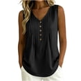 thumbnail image 2 of ClodeEU Women's V Neck Sleeveless Henley Blouse, Casual Loose Tank Top with Pleat Black,Women's Plus L, 2 of 9