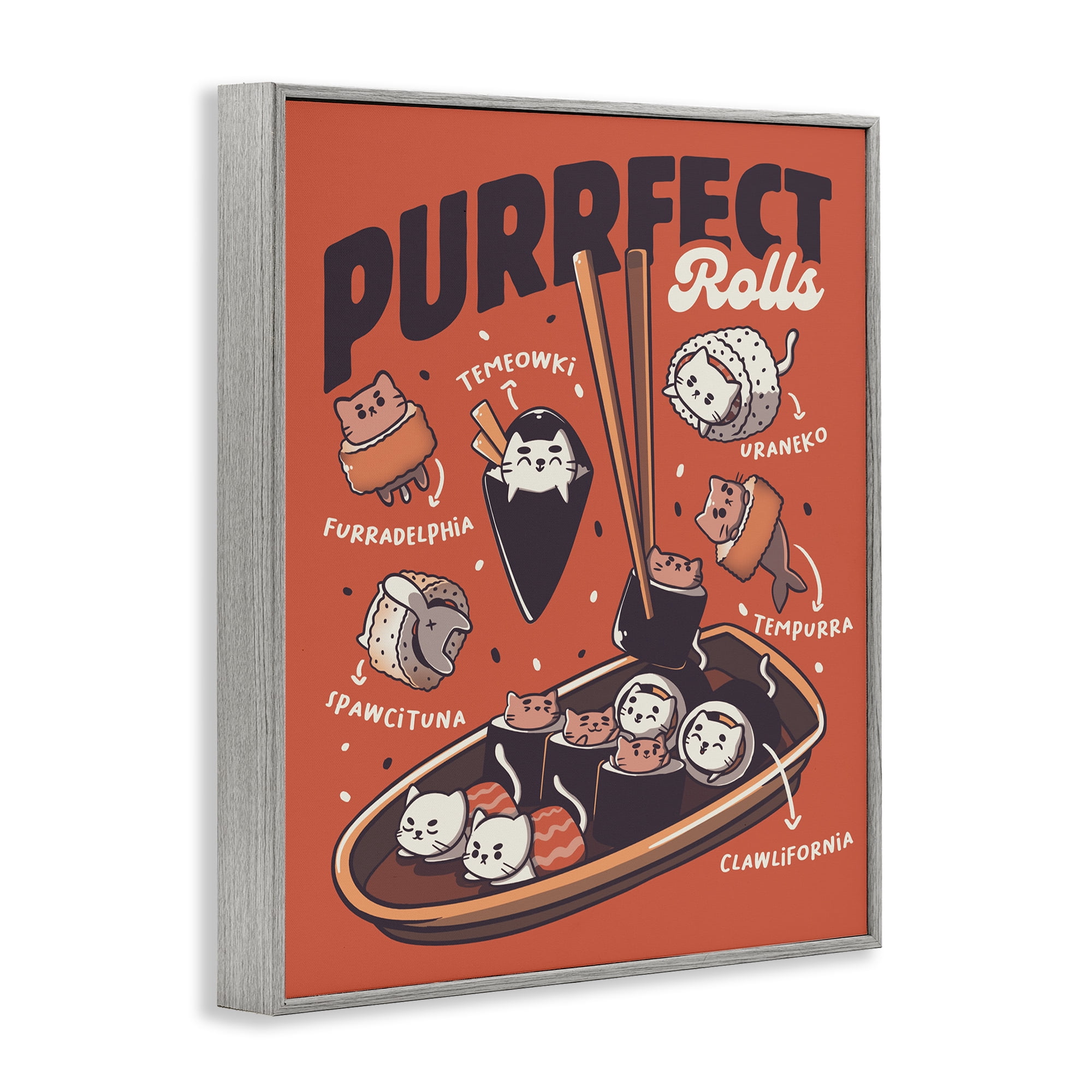 Stupell Industries Purrfect Rolls Sushi Cats Gray Framed Giclee Art, design by Tobe Fonseca