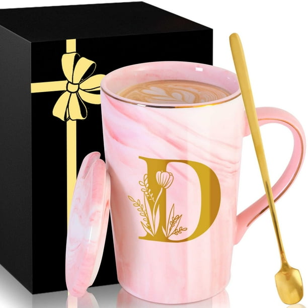 Taza de café de cerámica personalizada MNZZ de mármol rosa con tapa