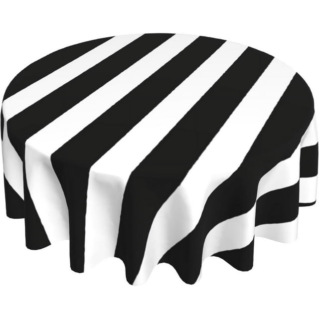 Black and White Stripes Tablecloth Round 60 Inch,Geometric Line Polyester Circle Table Cloth,Wrinkle Stain Resistant Washable Table Cover for Kitchen Dining Room Holiday Party Picnic Patio