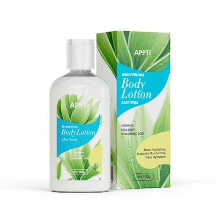 APPTI Aloe Vera Moisturizing Body Lotion with Hyaluronic Acid Collagen Vitamin E, Hydrating Dry Skin Repair Lotion, Travel Size 100g for Daily Whole Body Skincare