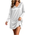 thumbnail image 2 of Guieoi Womens Dresses Long Sleeve Solid-Color Satin V-Neck Loungewear Nightgown Long Nightgown Midi Dress White XXL, 2 of 8
